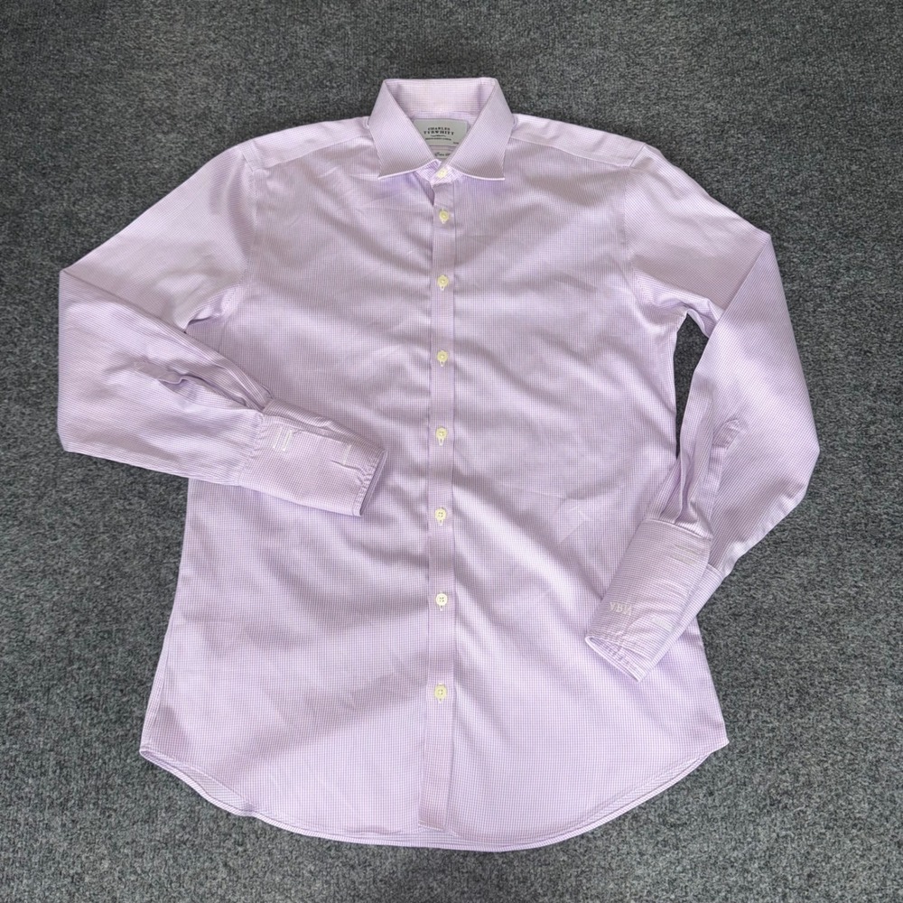 Charles Tyrwhitt Extra Slim Fit Non-Iron Shirt Purple Check 15.5 33 French Cuff